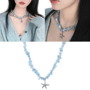Sweet Starfish Pendant Necklaces Natural Stone Chain