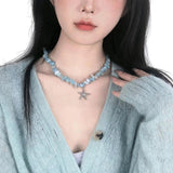 Sweet Starfish Pendant Necklaces Natural Stone Chain