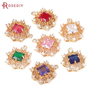 18K Brass Zircon Square Charms Pendants DIY Jewelry Making Supplies