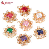 18K Brass Zircon Square Charms Pendants DIY Jewelry Making Supplies