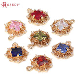 18K Brass Zircon Square Charms Pendants DIY Jewelry Making Supplies