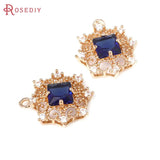 18K Brass Zircon Square Charms Pendants DIY Jewelry Making Supplies