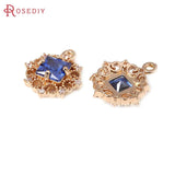 18K Brass Zircon Square Charms Pendants DIY Jewelry Making Supplies