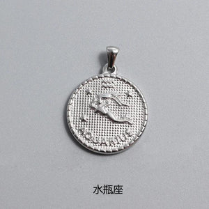 RHYSONG Zodiac Sign Charms Round Pendant DIY Jewelry Findings Silver