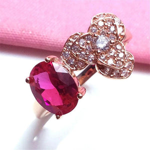 Romantic Red Gem 14K Rose Earrings and Ring Set
