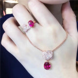 Romantic Red Gem 14K Rose Earrings and Ring Set