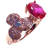 Romantic Red Gem 14K Rose Earrings and Ring Set