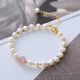 Natural Freshwater Pearl & Strawberry Quartz 14K Filled Bracelet