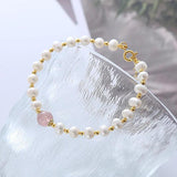 Natural Freshwater Pearl & Strawberry Quartz 14K Filled Bracelet