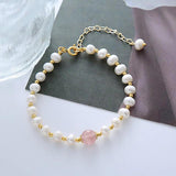 Natural Freshwater Pearl & Strawberry Quartz 14K Filled Bracelet