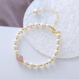 Natural Freshwater Pearl & Strawberry Quartz 14K Filled Bracelet