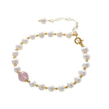 Natural Freshwater Pearl & Strawberry Quartz 14K Filled Bracelet