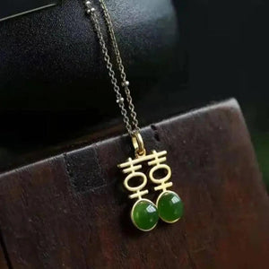 Natural Hetian Jade Double Happiness Jewelry Set