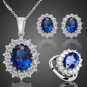 Crystal Stone Wedding Jewelry Sets For Brides Silver Necklace Set