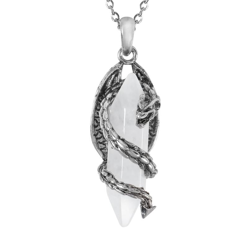 Natural Quartz Crystal Dragon Necklace Vintage Silvery Men Pendants