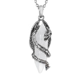 Natural Quartz Crystal Dragon Necklace Vintage Silvery Men Pendants