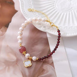 Natural Pearl Garnet Strawberry Quartz Bracelet