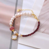 Natural Pearl Garnet Strawberry Quartz Bracelet