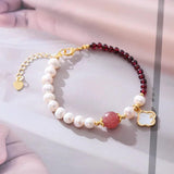 Natural Pearl Garnet Strawberry Quartz Bracelet