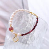 Natural Pearl Garnet Strawberry Quartz Bracelet