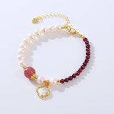 Natural Pearl Garnet Strawberry Quartz Bracelet