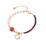 Natural Pearl Garnet Strawberry Quartz Bracelet
