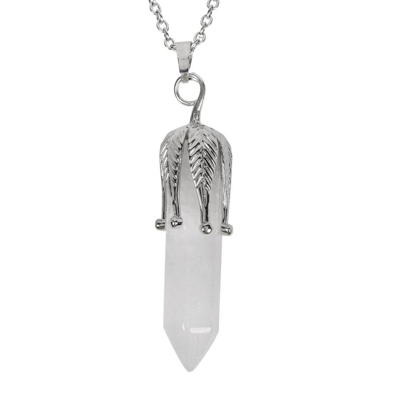 Rose Quartz Gemstone Hexagonal Column Pendant Necklace