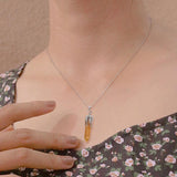 Rose Quartz Gemstone Hexagonal Column Pendant Necklace