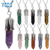 Rose Quartz Gemstone Hexagonal Column Pendant Necklace