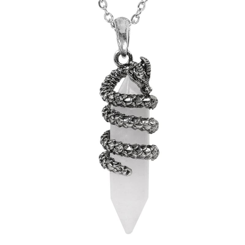 Vintage Dragon Necklace Hexagonal Healing Stone Pendant Jewelry