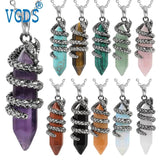 Vintage Dragon Necklace Hexagonal Healing Stone Pendant Jewelry