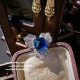 925 Silver Lab Sapphire Jewelry Sets for Women Vintage Wedding Engagement