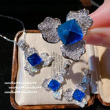 925 Silver Lab Sapphire Jewelry Sets for Women Vintage Wedding Engagement