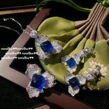 925 Silver Lab Sapphire Jewelry Sets for Women Vintage Wedding Engagement