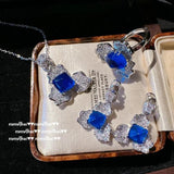 925 Silver Lab Sapphire Jewelry Sets for Women Vintage Wedding Engagement