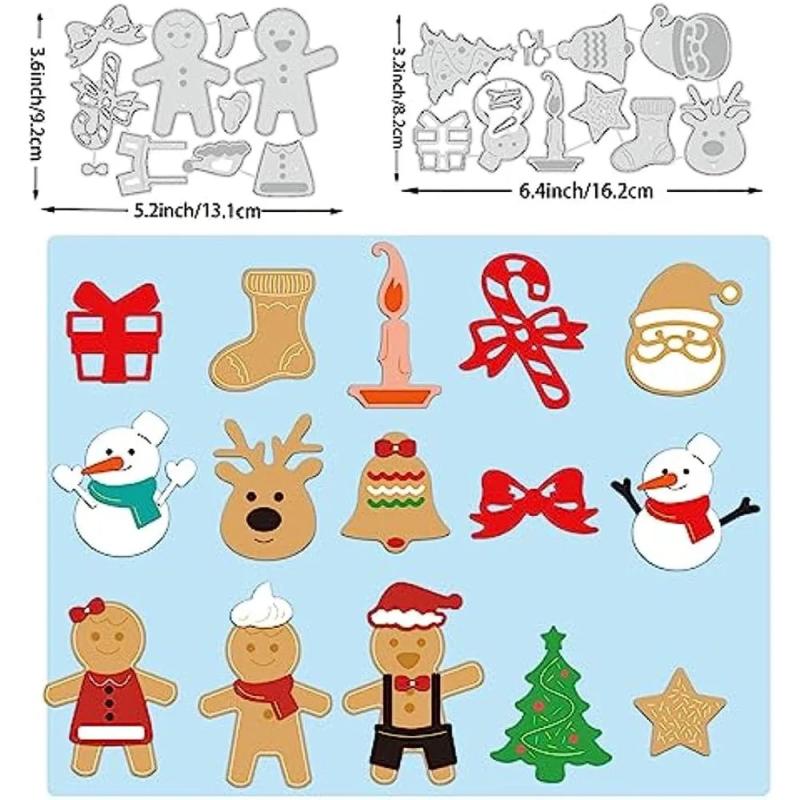 2Pcs Christmas Cutting Dies Stencils Snowman Santa Claus Elk Gingerbread Man