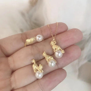 Light Pearl Cats Jewelry Sets Ancient Craftsmanship Art Earrings