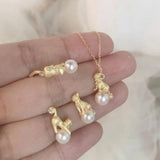 Light Pearl Cats Jewelry Sets Ancient Craftsmanship Art Earrings
