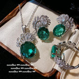 Vintage Feather Jewelry Set 925 Silver Lab Emerald Zirconia