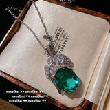 Vintage Feather Jewelry Set 925 Silver Lab Emerald Zirconia