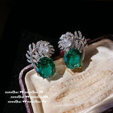 Vintage Feather Jewelry Set 925 Silver Lab Emerald Zirconia