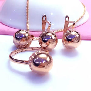Purple Round Bead Jewelry Set Light Plating 14k Rose Earrings Necklace
