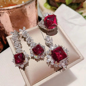 S925 Silver Lab Ruby Zircon Jewelry Set for Women