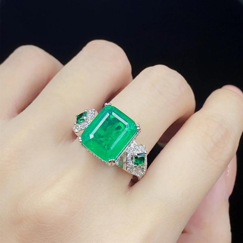 Geometric Lab Emerald Tourmaline 925 Silver Set for Women