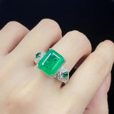Geometric Lab Emerald Tourmaline 925 Silver Set for Women