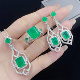 Geometric Lab Emerald Tourmaline 925 Silver Set for Women