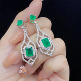 Geometric Lab Emerald Tourmaline 925 Silver Set for Women