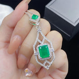 Geometric Lab Emerald Tourmaline 925 Silver Set for Women