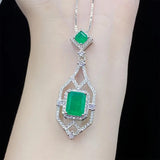 Geometric Lab Emerald Tourmaline 925 Silver Set for Women