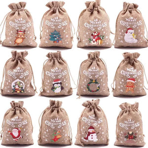 4Pcs Xmas Jute Bags Drawstring Pouch Bracelet Jewelry Storage Gift Bag